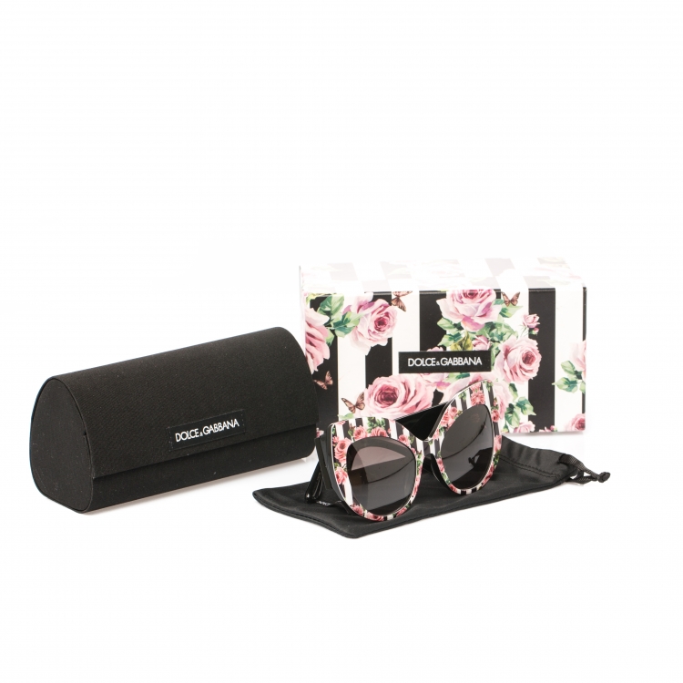 Pre Owned Dolce & Gabbana Rose Printed/ Black Gradient DG4321-F Rose Collection Cat Eye Sungalsses