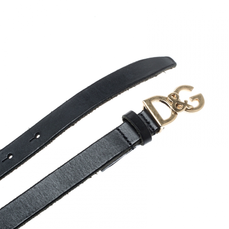 Pre Owned Dolce And Gabbana Black Leather Logo Belt 90CM