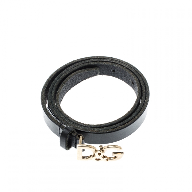 Pre Owned Dolce And Gabbana Black Leather Logo Belt 90CM