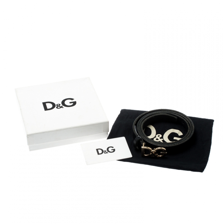 Pre Owned Dolce And Gabbana Black Leather Logo Belt 90CM