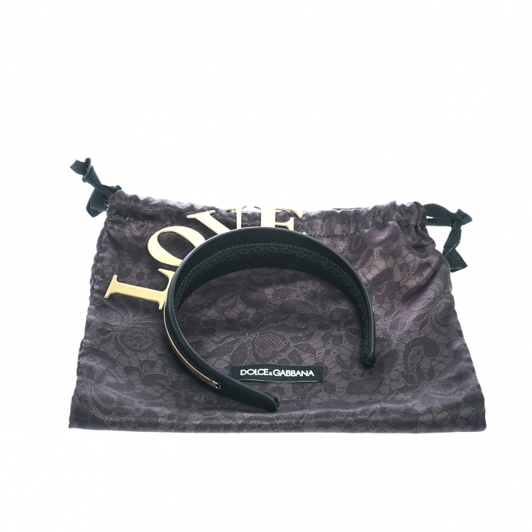 Pre Owned Dolce and Gabbana Love Black Gold Tone Headband