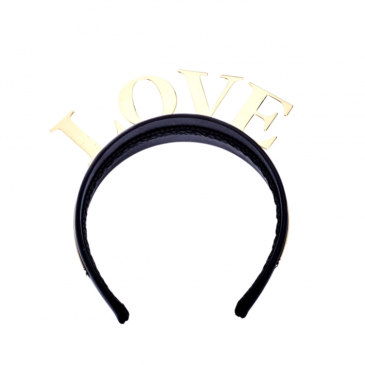 Pre Owned Dolce and Gabbana Love Black Gold Tone Headband