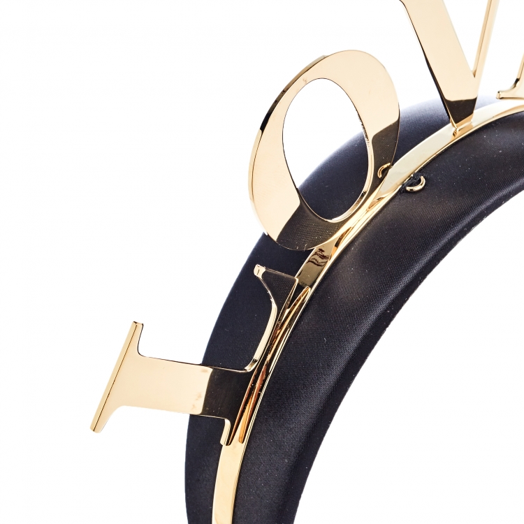 Pre Owned Dolce and Gabbana Love Black Gold Tone Headband