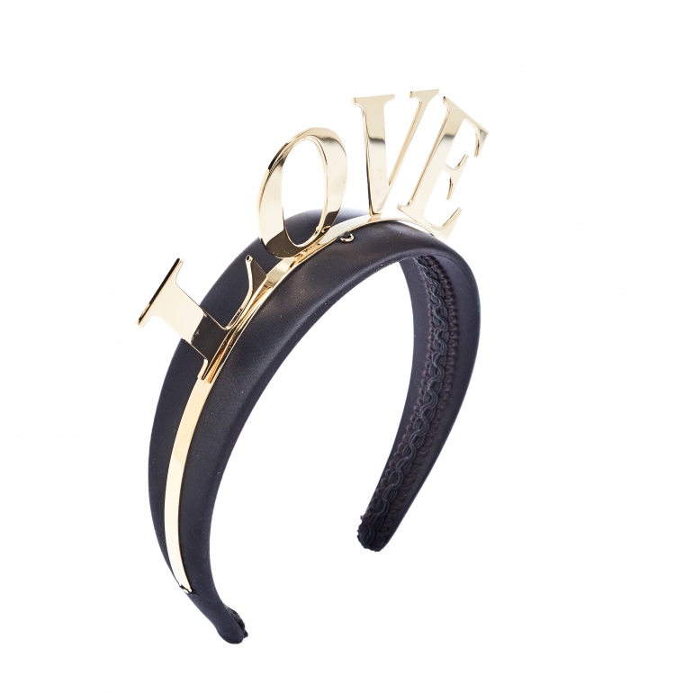 Pre Owned Dolce and Gabbana Love Black Gold Tone Headband