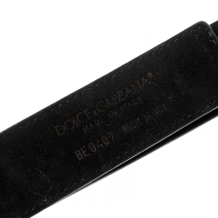 Pre Owned Dolce and Gabbana Black Canvas and Suede Logo Waist Belt 85CM