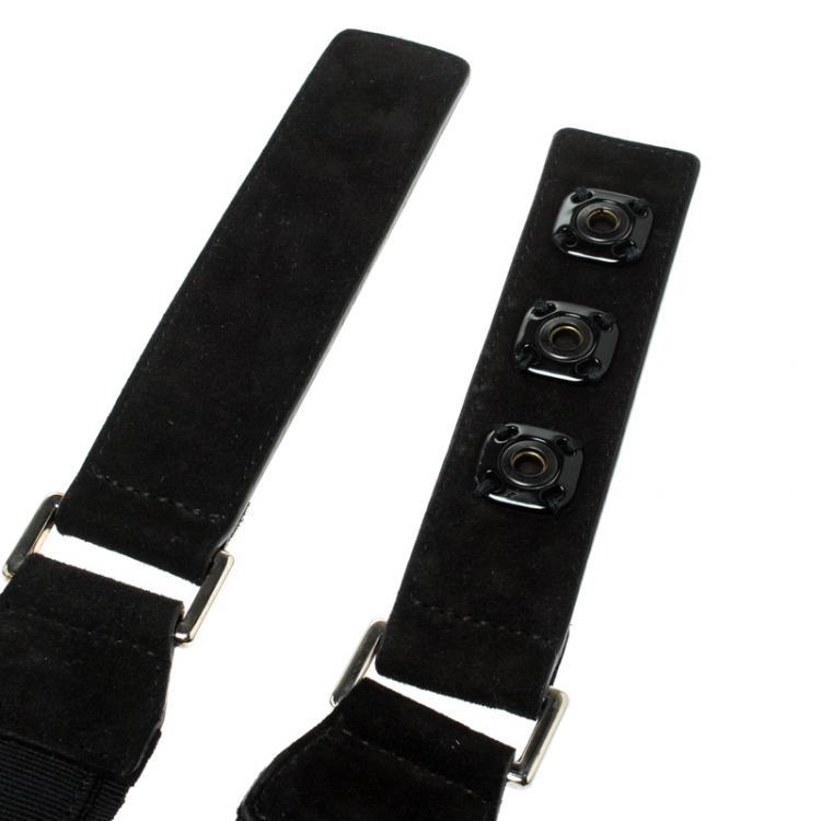Pre Owned Dolce and Gabbana Black Canvas and Suede Logo Waist Belt 85CM