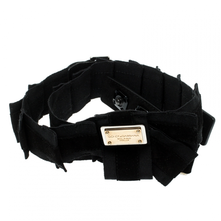 Pre Owned Dolce and Gabbana Black Canvas and Suede Logo Waist Belt 85CM
