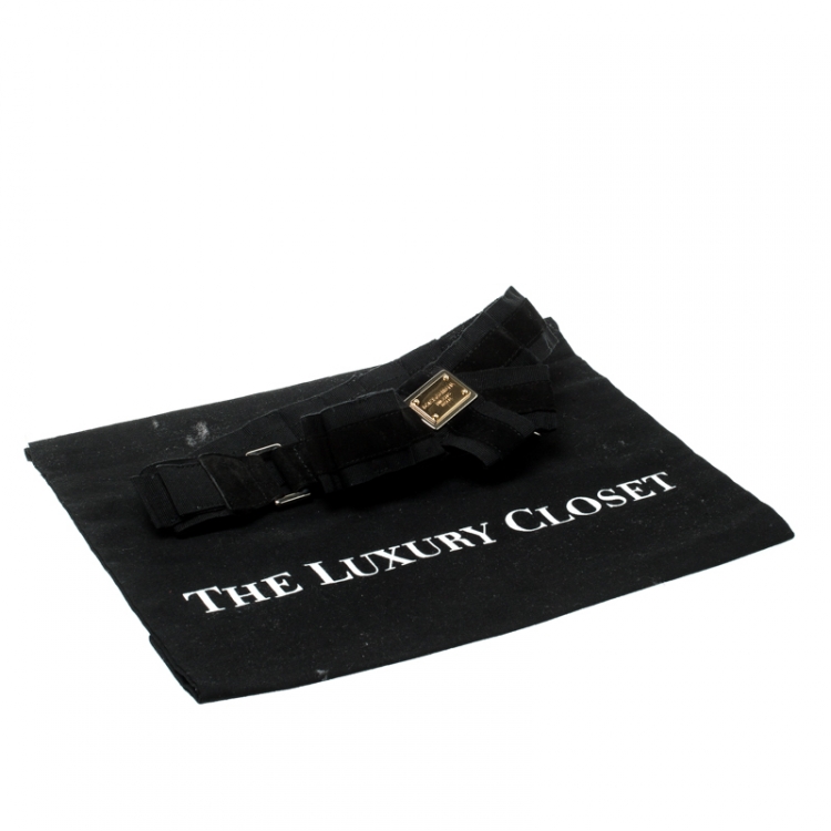 Pre Owned Dolce and Gabbana Black Canvas and Suede Logo Waist Belt 85CM