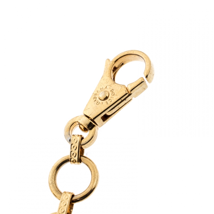Pre Owned Dolce and Gabbana Logo Crystal Gold Tone Chain Link Belt 