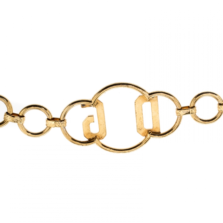 Pre Owned Dolce and Gabbana Logo Crystal Gold Tone Chain Link Belt 