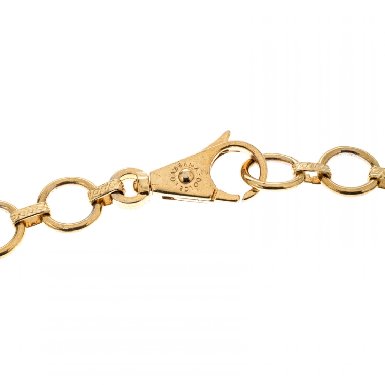 Pre Owned Dolce and Gabbana Logo Crystal Gold Tone Chain Link Belt 