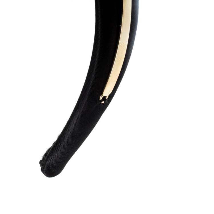 Pre Owned Dolce and Gabbana Queen Gold Tone Black Satin Headband