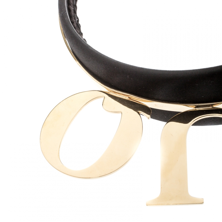 Pre Owned Dolce and Gabbana Queen Gold Tone Black Satin Headband
