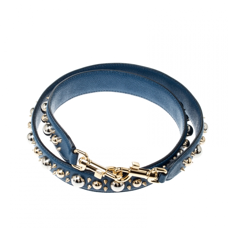 Pre Owned Dolce and Gabbana Blue Studded Bag Strap