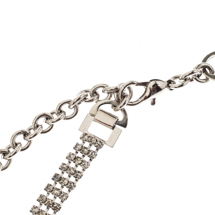 Pre Owned Dolce and Gabbana Crystal Silver Tone Chain Link Waist Belt 