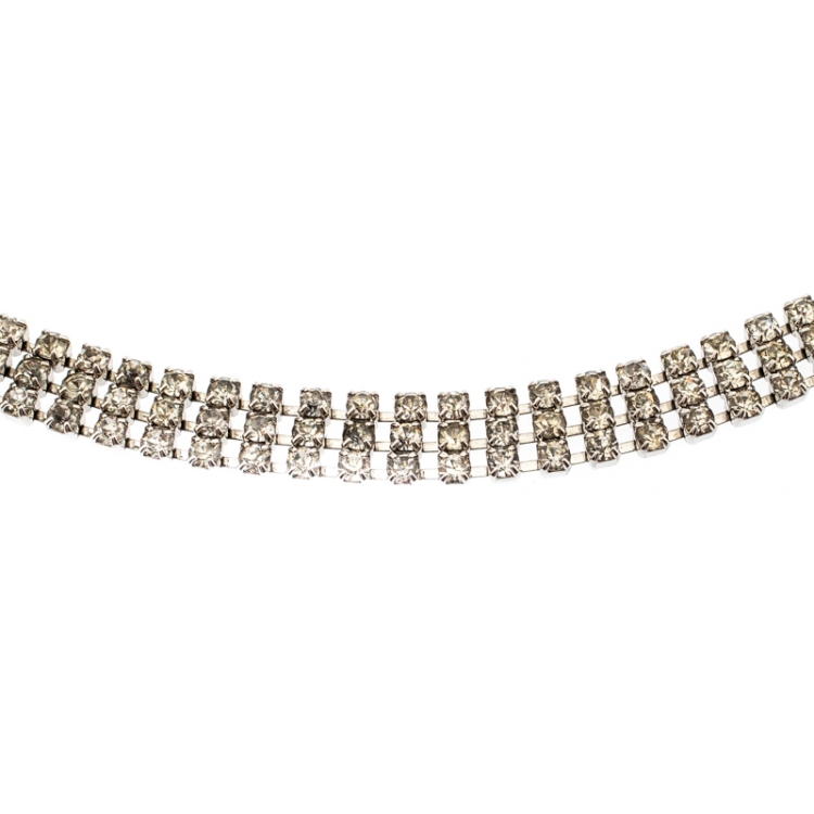 Pre Owned Dolce and Gabbana Crystal Silver Tone Chain Link Waist Belt 