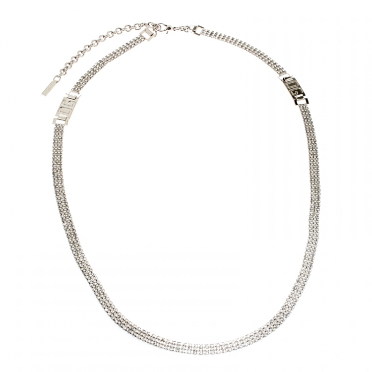 Pre Owned Dolce and Gabbana Crystal Silver Tone Chain Link Waist Belt 