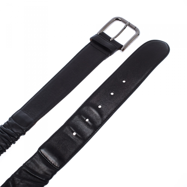 Pre Owned Dolce & Gabbana Black Scrunch Leather Buckle Belt 85 CM