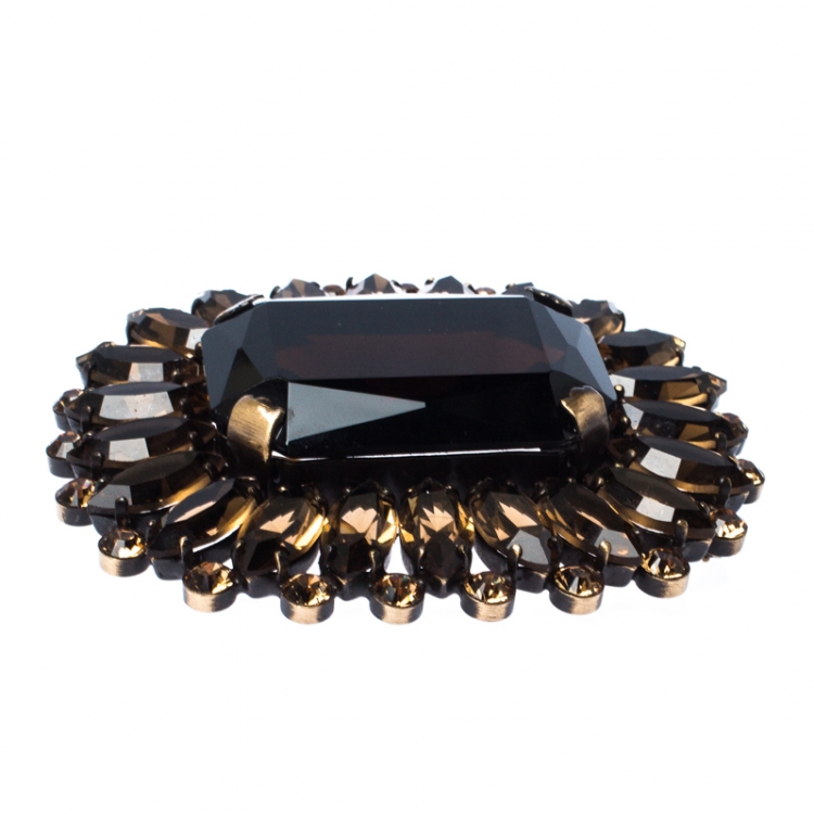 Pre Owned Dolce & Gabbana Brown Rectangle Crystal Pin Brooch