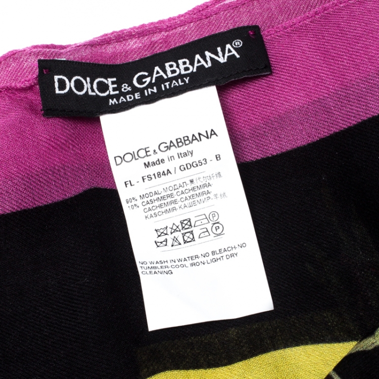 Pre Owned Dolce & Gabbana Black Printed Cashmere Blend Rose Fondo Neronero Scarf