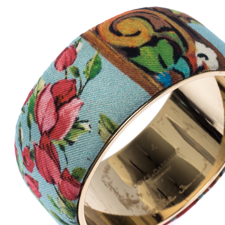 مملوكة مسبقًا Dolce & Gabbana Multicolor Floral Print Fabric Wide Bangle Bracelet
