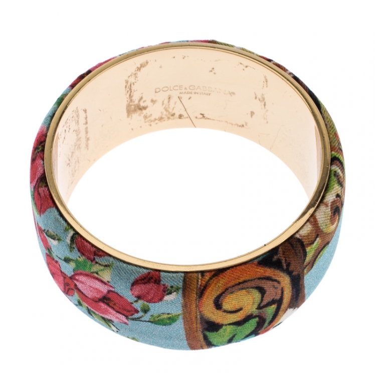 مملوكة مسبقًا Dolce & Gabbana Multicolor Floral Print Fabric Wide Bangle Bracelet