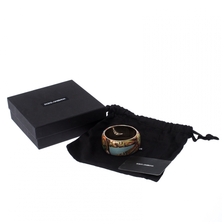مملوكة مسبقًا Dolce & Gabbana Multicolor Floral Print Fabric Wide Bangle Bracelet