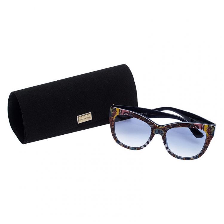 Pre Owned Dolce & Gabbana Multicolor Printed/Blue DG 3036/19 Cat Eye Sunglasses
