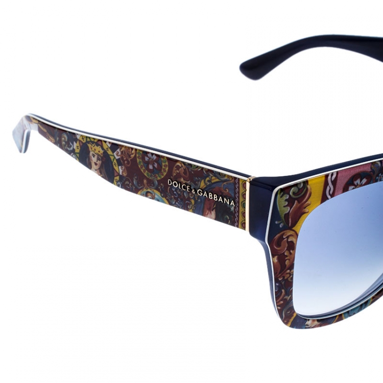 Pre Owned Dolce & Gabbana Multicolor Printed/Blue DG 3036/19 Cat Eye Sunglasses