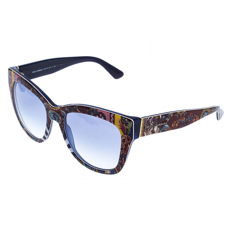 Pre Owned Dolce & Gabbana Multicolor Printed/Blue DG 3036/19 Cat Eye Sunglasses