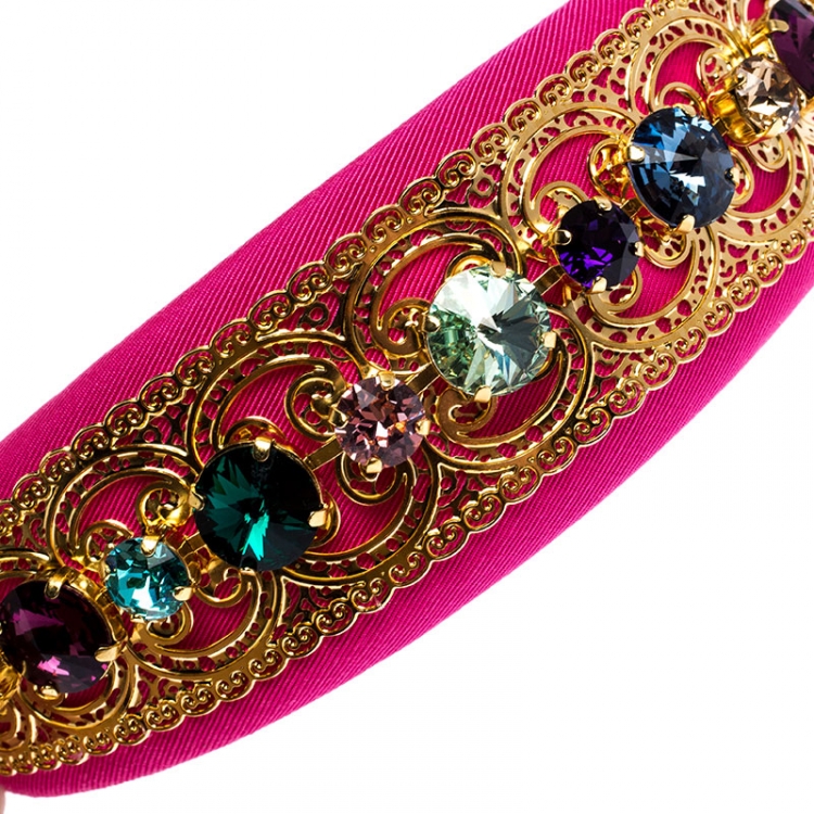 Pre Owned Dolce and Gabbana Multicolor Crystal Embellished Pink Headband
