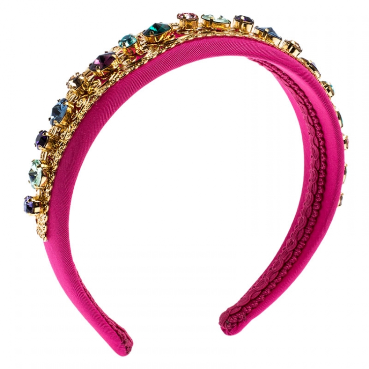 Pre Owned Dolce and Gabbana Multicolor Crystal Embellished Pink Headband