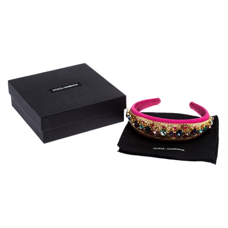 Pre Owned Dolce and Gabbana Multicolor Crystal Embellished Pink Headband