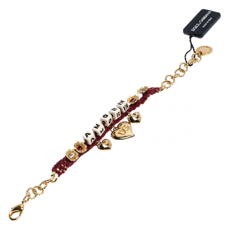 Dolce and Gabbana Amore Red Woven Gold Tone Charm Bracelet Dolce & Gabbana  | TLC