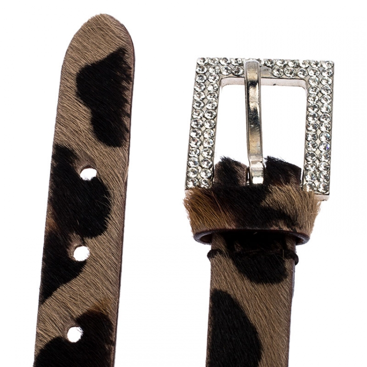 Pre Owned Dolce and Gabbana Brown Leather Silver Tone Choker Necklace