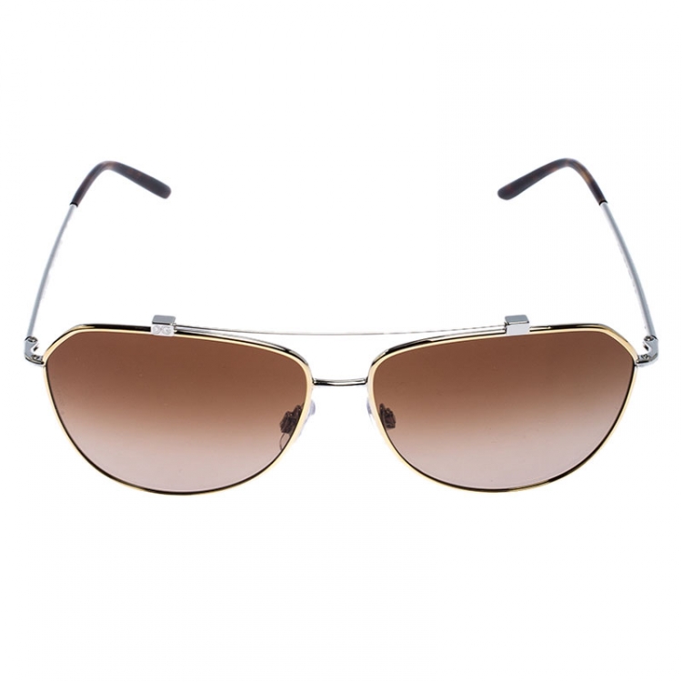 Pre Owned Dolce & Gabbana Two Tone Metal/ Brown Gradient DG-2190 Aviator Sunglasses