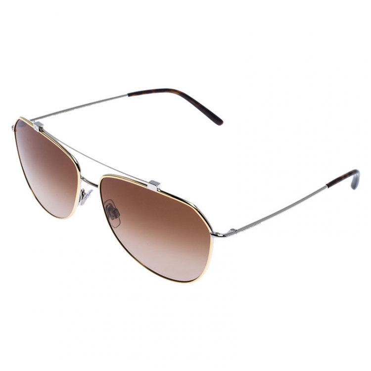 Pre Owned Dolce & Gabbana Two Tone Metal/ Brown Gradient DG-2190 Aviator Sunglasses