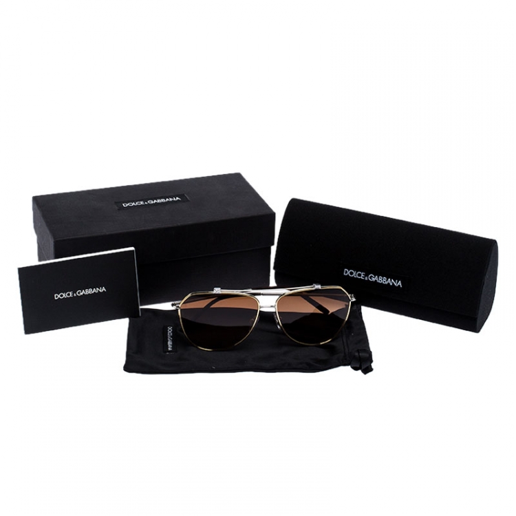Pre Owned Dolce & Gabbana Two Tone Metal/ Brown Gradient DG-2190 Aviator Sunglasses