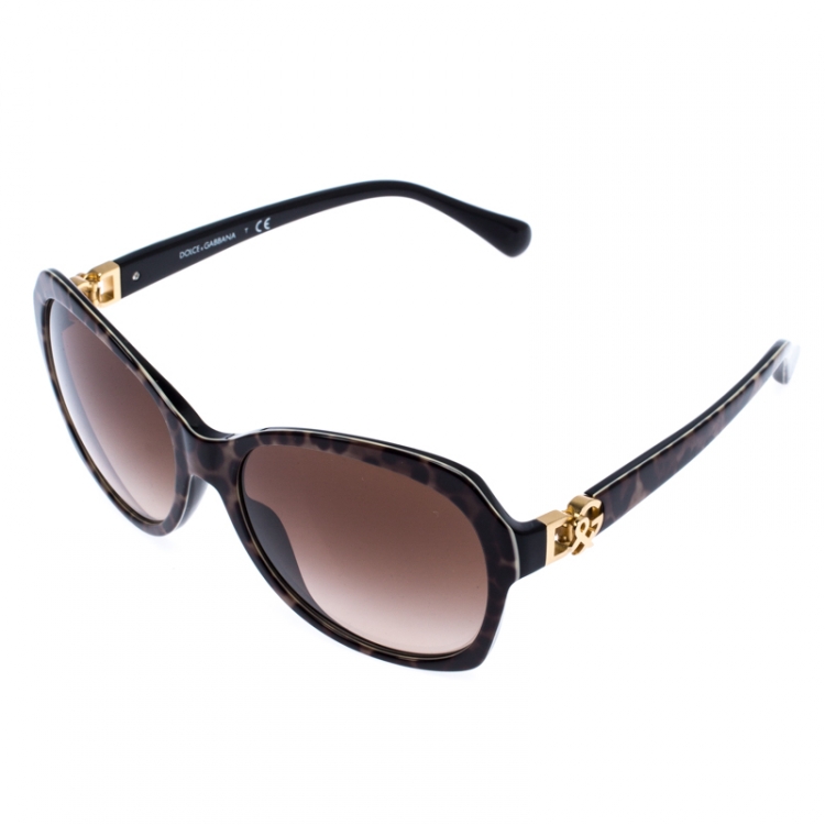 Pre Owned Dolce & Gabbana Brown Leopard Print Gradient DG4163P Square Sunglasses