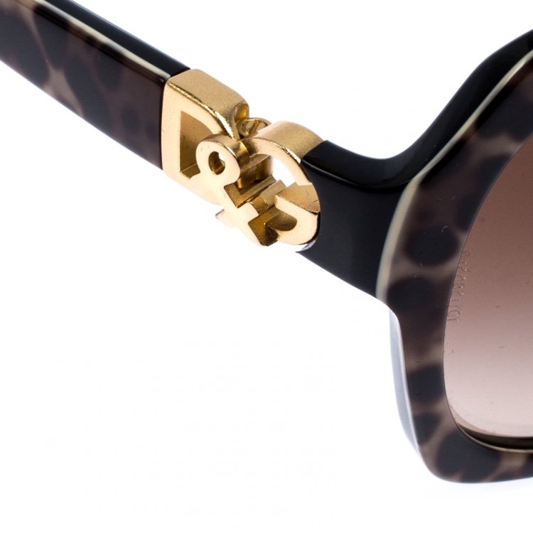 Pre Owned Dolce & Gabbana Brown Leopard Print Gradient DG4163P Square Sunglasses