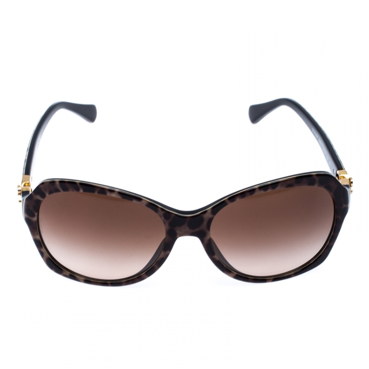 Pre Owned Dolce & Gabbana Brown Leopard Print Gradient DG4163P Square Sunglasses