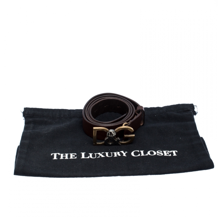Pre Owned Dolce & Gabbana Brown Leather Logo Belt Size 95CM