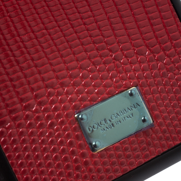 Pre Owned Dolce & Gabbana Red/Black Lizard Embossed Leather Iphone 7 Case