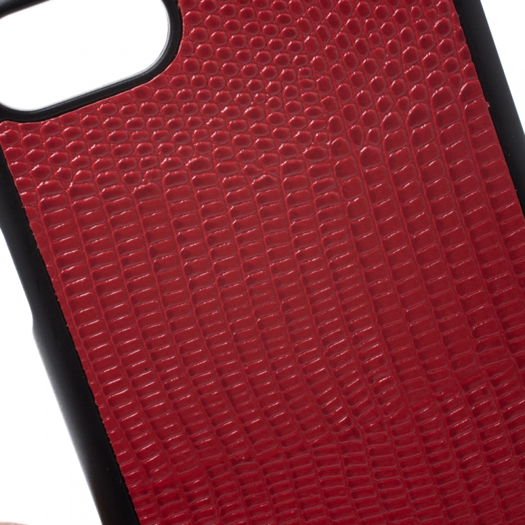 Pre Owned Dolce & Gabbana Red/Black Lizard Embossed Leather Iphone 7 Case