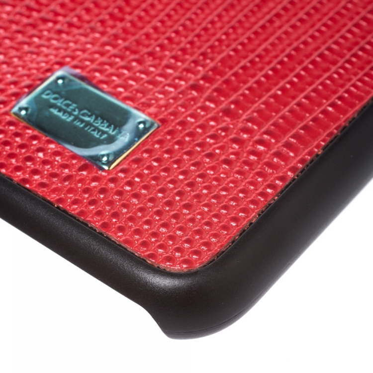 Pre Owned Dolce & Gabbana Red/Black Lizard Embossed Leather Iphone 7 Case