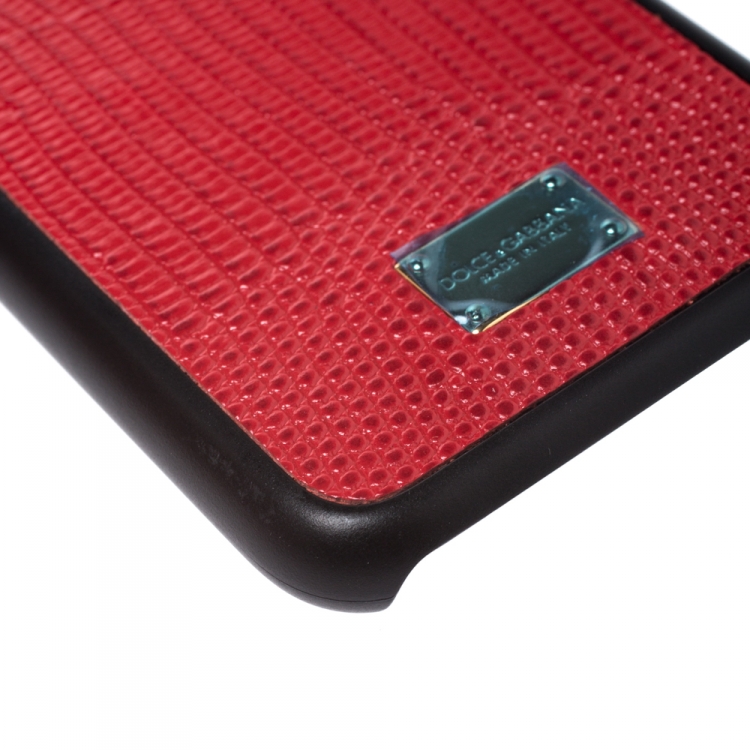 Pre Owned Dolce & Gabbana Red/Black Lizard Embossed Leather Iphone 7 Case