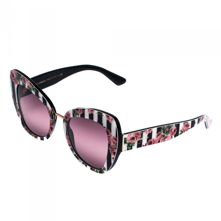 Pre Owned Dolce & Gabbana Floral Print/Pink DG4319 Cat-Eye Sunglasses