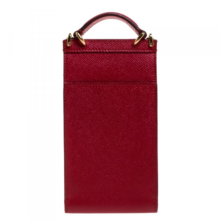 مملوكة مسبقًا Dolce and Gabbana Red Leather Miss Sicily Crossbody Phone Holder 