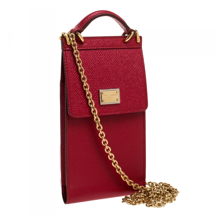 مملوكة مسبقًا Dolce and Gabbana Red Leather Miss Sicily Crossbody Phone Holder 