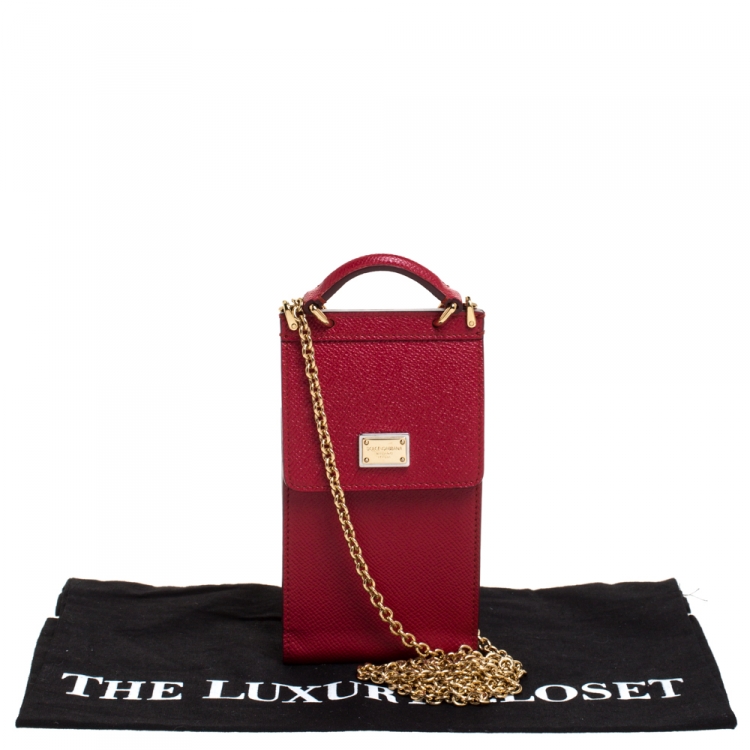 مملوكة مسبقًا Dolce and Gabbana Red Leather Miss Sicily Crossbody Phone Holder 